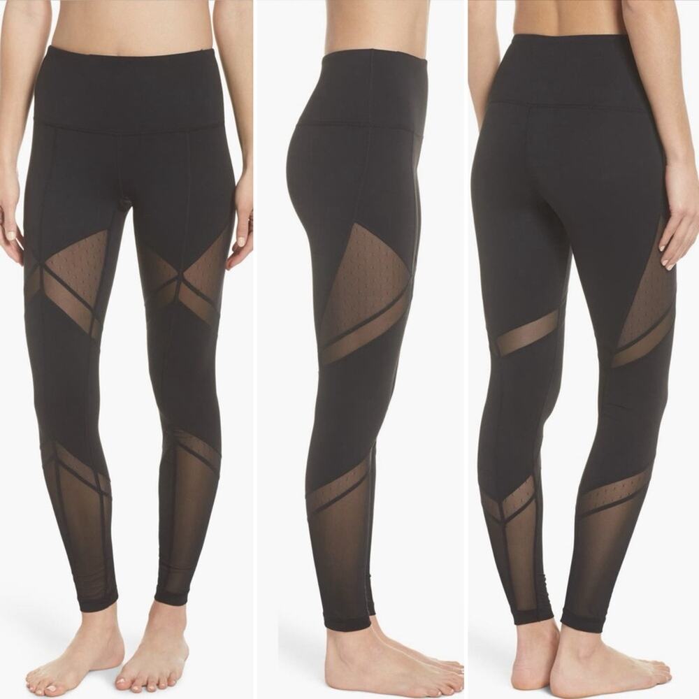 Zella Sun Salutation High Waist Leggings black mesh cutout